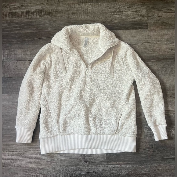 ATHLETA Talus Sherpa Half Zip White Pullover Cream XS Cozy Lounge Winter Jacket - Picture 3 of 7